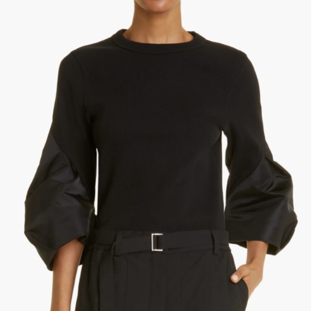 Sacai Black Balloon-Sleeve Knit Blouse